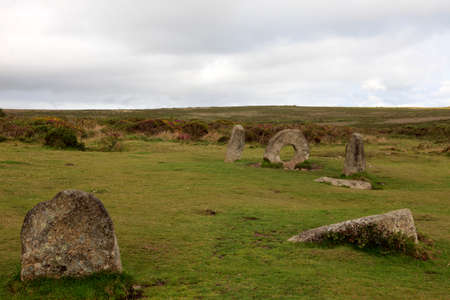 Madron (England), UK - August 16, 2015: The famous MÃªn-an-Tol a Megalithic stone and Tomb near Madron, West Penwith, Cornwall, England, United Kingdom.のeditorial素材