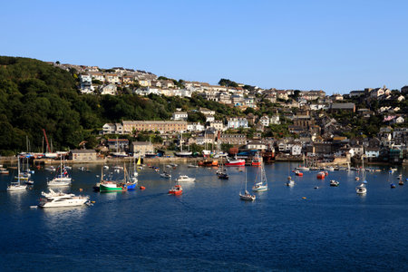 Fowey (England), UK - August 19, 2015: Looking across Fowey estuary to Polruan, Cornwall, England,...