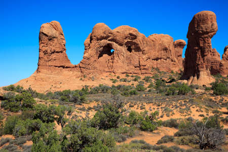 Moab, Utah / USA - August 18, 2015: Rock formation and landscape at Arches National Park, Moab, Utah, USAのeditorial素材