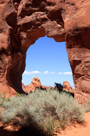 Moab, Utah / USA - August 18, 2015: Rock formation and landscape at Arches National Park, Moab, Utah, USAのeditorial素材