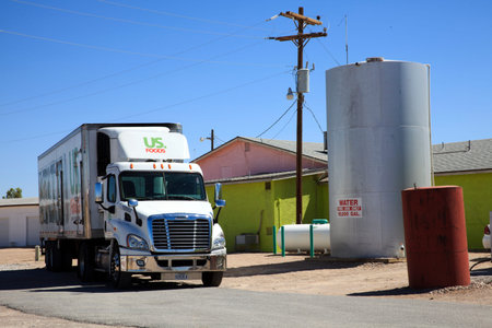 Nevada / USA - August 22, 2015: A gas station at The Area 51 Alien Center in the Nevada desert,...