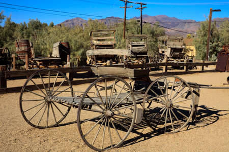 California / USA - August 22, 2015: A old wooden wagon in Death Valley National Park, California, USAのeditorial素材