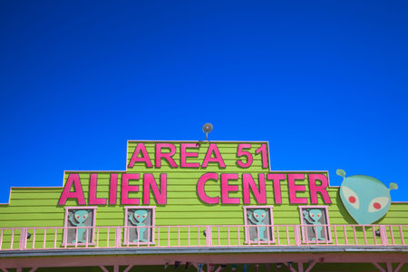 Nevada / USA - August 22, 2015: The Area 51 Alien Center at a gas station in the Nevada desert,...