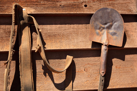 Calico, California / USA - August 23, 2015: An old shovel Calico Ghost Town, Calico, California, USAのeditorial素材