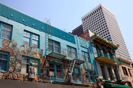 San Francisco, California / USA - August 25, 2015: A house facade in Chinatown neighborhood, San Francisco, California, USAのeditorial素材