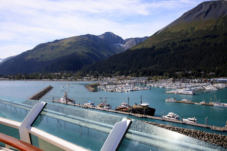 Seward, Alaska / USA - August 08, 2019: Seward port view from cruise ship deck, Seward, Alaska, USA