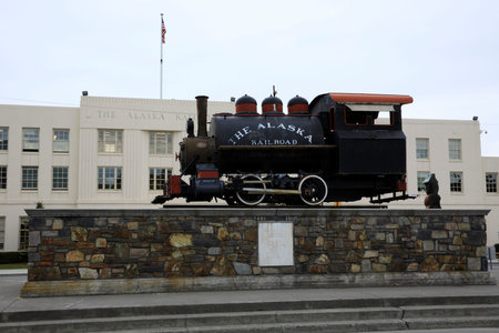 Anchorage, Alaska / USA - August 08, 2019: An old locomotive in Anchorage, Anchorage, Alaska, USAのeditorial素材