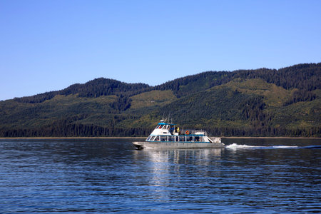 Strait Point, Alaska / USA - August 13, 2019: Whale watching boat at Strait Point, Strait Point,...