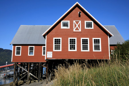 Strait Point, Alaska / USA - August 13, 2019: An old wooden  house at Strait Point, Strait Point,...