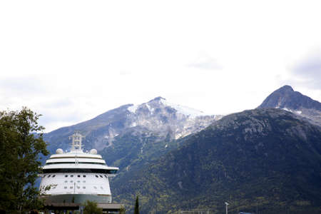 Skagway, Alaska / USA - August 12, 2019: Cruise ship in Skagway port, Skagway, Alaska, USAのeditorial素材