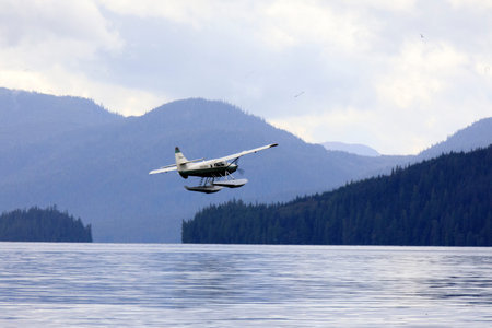 Neets Bay, Alaska / USA - August 18, 2019: A seaplane at Neets Bay, Neets Bay, Alaska, USA
