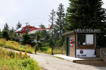 Vancouver, America - August 18, 2019: The helicopter station at Grouse Mountain, Vancouver, Americaのeditorial素材