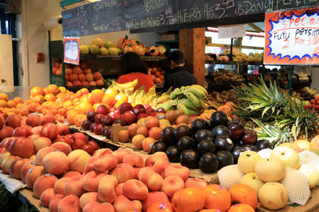 Vancouver, America - August 18, 2019: Fruits at Granville Island Public Market, Vancouver, Americaのeditorial素材