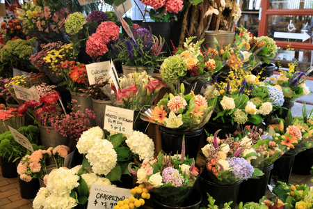 Vancouver, America - August 18, 2019: Florist at Island Public Market, Vancouver, Americaのeditorial素材