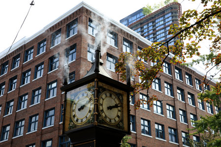 Vancouver, America - August 18, 2019: Gastown Vancouver Steam Clock, Vancouver, America