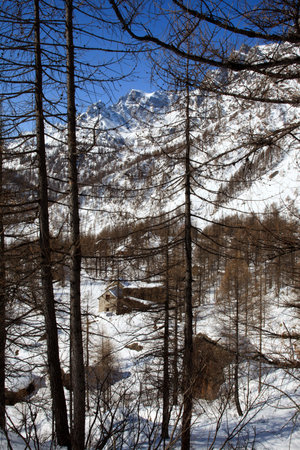 Devero Park ( Verbano-Cusio-Ossola ), Italy - January 15, 2017: Alpe Devero Park landscape, Ossola...