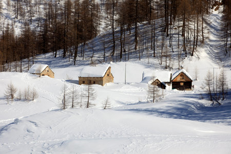 Devero Park ( Verbano-Cusio-Ossola ), Italy - January 15, 2017: Alpe Devero Park landscape, Ossola...