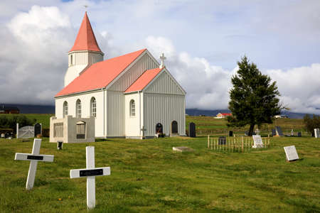Akureyri / Iceland - August 26, 2017: The church in Laufas Folk museum area, Iceland, Europeのeditorial素材