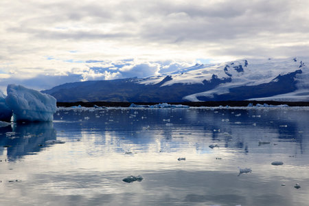 Jokulsarlon / Iceland - August 29, 2017: Ice formations and icebergs in Glacier Lagoon, Iceland,...