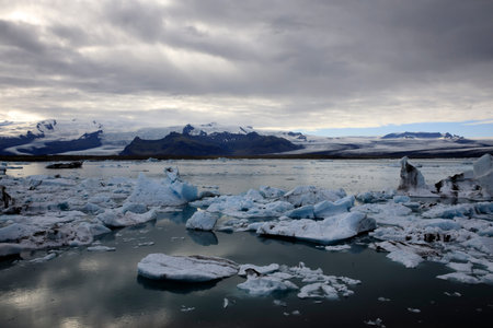 Jokulsarlon / Iceland - August 29, 2017: Ice formations and icebergs in Glacier Lagoon, Iceland,...