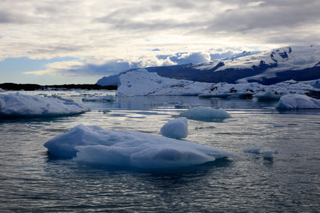 Jokulsarlon / Iceland - August 29, 2017: Ice formations and icebergs in Glacier Lagoon, Iceland,...