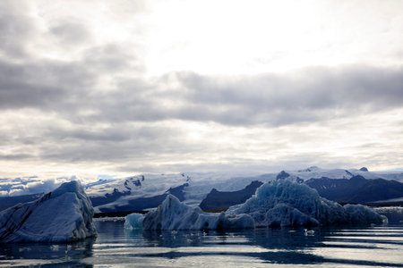 Jokulsarlon / Iceland - August 29, 2017: Ice formations and icebergs in Glacier Lagoon, Iceland, Europeのeditorial素材