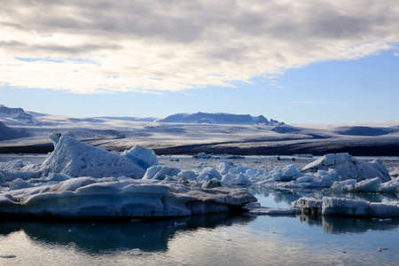 Jokulsarlon / Iceland - August 29, 2017: Ice formations and icebergs in Glacier Lagoon, Iceland, Europeのeditorial素材