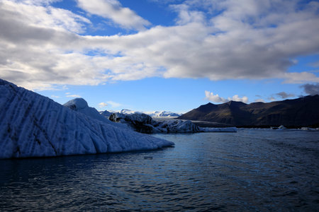 Jokulsarlon / Iceland - August 29, 2017: Ice formations and icebergs in Glacier Lagoon, Iceland,...