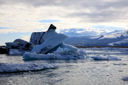 Jokulsarlon / Iceland - August 29, 2017: Ice formations and icebergs in Glacier Lagoon, Iceland, Europeのeditorial素材