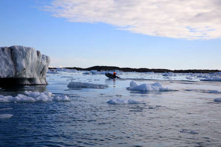 Jokulsarlon / Iceland - August 29, 2017: Ice formations and icebergs in Glacier Lagoon, Iceland, Europeのeditorial素材