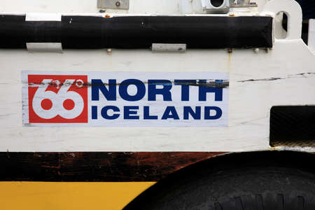 Jokulsarlon / Iceland - August 29, 2017: A side with 66Â° painted on amphibious boat in Glacier Lagoon, Iceland, Europeのeditorial素材