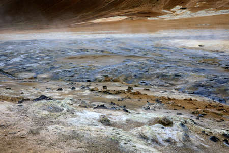Hverir / Iceland - August 30, 2017: Hverir geothermal and sulfur area near Namafjall mountain, Myvatn Lake area, Iceland, Europeのeditorial素材