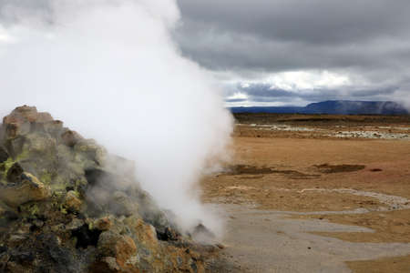 Hverir / Iceland - August 30, 2017: Hverir fumarole area near Namafjall mountain, Myvatn Lake area, Iceland, Europeのeditorial素材