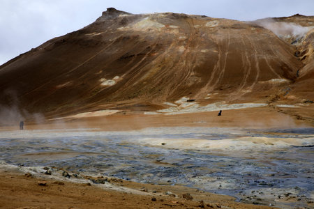 Hverir / Iceland - August 30, 2017: Hverir geothermal and sulfur area near Namafjall mountain, Myvatn Lake area, Iceland, Europeのeditorial素材