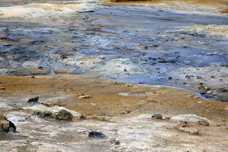 Hverir / Iceland - August 30, 2017: Hverir geothermal and sulfur area near Namafjall mountain, Myvatn Lake area, Iceland, Europeのeditorial素材