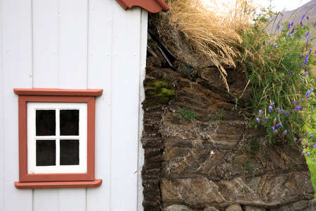 Akureyri / Iceland - August 26, 2017: A turf house in Laufas Folk museum area, Iceland, Europeのeditorial素材