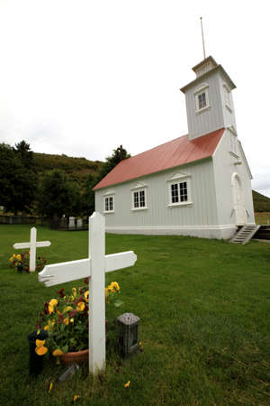 Akureyri / Iceland - August 26, 2017: The wooden church in Laufas Folk museum area, Iceland, Europeのeditorial素材