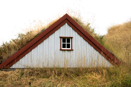 Akureyri / Iceland - August 26, 2017: Typical houses with turf roof in Laufas Folk museum area, Iceland, Europeのeditorial素材