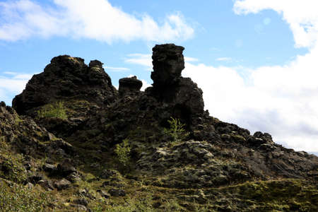 Myvatn / Iceland - August 30, 2017: Volcanic rocks formation at Dimmuborgir area and park, Iceland, Europeのeditorial素材
