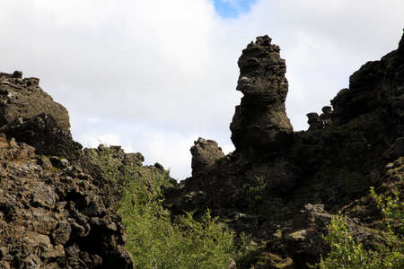Myvatn / Iceland - August 30, 2017: Volcanic rocks formation at Dimmuborgir area and park, Iceland, Europeのeditorial素材
