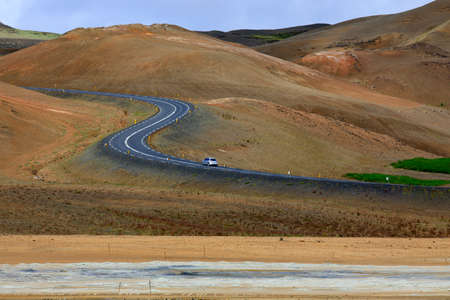 Hverir / Iceland - August 30, 2017: The road to Hverir area near Namafjall mountain, Myvatn Lake area, Iceland, Europeのeditorial素材