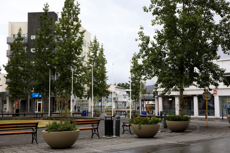Akureyri / Iceland - August 30, 2017: Akureyri village center, Iceland, Europeのeditorial素材