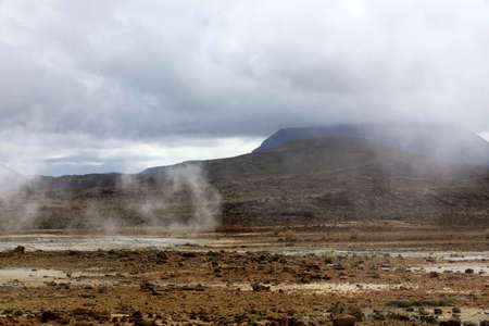Hverir / Iceland - August 30, 2017: Hverir geothermal and sulfur area near Namafjall mountain, Myvatn Lake area, Iceland, Europeのeditorial素材