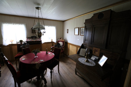 Akureyri / Iceland - August 26, 2017: Houses inside in Laufas Folk museum, Iceland, Europeのeditorial素材