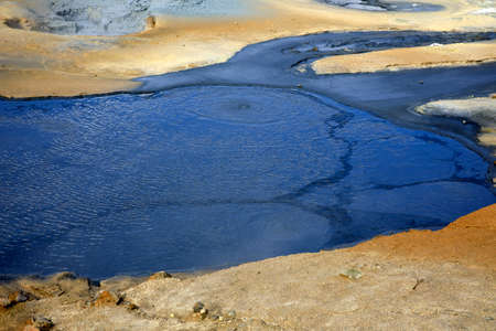 Hverir / Iceland - August 30, 2017: Hot water at Hverir geothermal area near Namafjall mountain, Myvatn Lake area, Iceland, Europeのeditorial素材