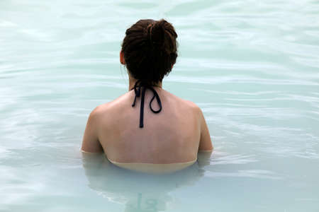 Grindavik / Iceland - August 15, 2017: Tourist relaxing in hot water at blue lagoon, Reykjavik, Iceland, Europeのeditorial素材