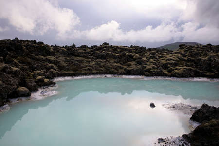 Grindavik / Iceland - August 15, 2017: The geothermal hot water and landscape around blue lagoon, Reykjavik, Iceland, Europeのeditorial素材
