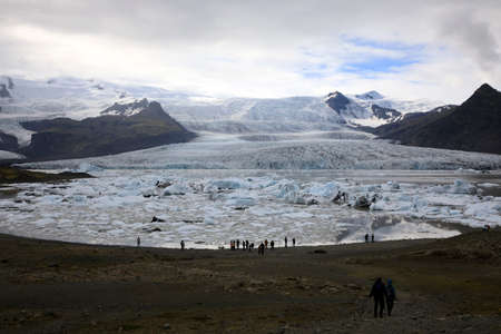 Fjallsarlon / Iceland - August 18, 2017: Fjallsarlon Glacier Lagoon view with ice formations, Iceland, Europeのeditorial素材