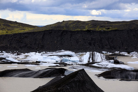 Skaftafell / Iceland - August 18, 2017: Skaftafellsjokull glacier view with ice formation, Iceland,...