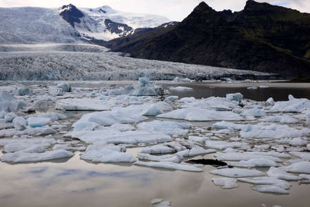 Fjallsarlon / Iceland - August 18, 2017: Fjallsarlon Glacier Lagoon view with ice formations, Iceland, Europeのeditorial素材